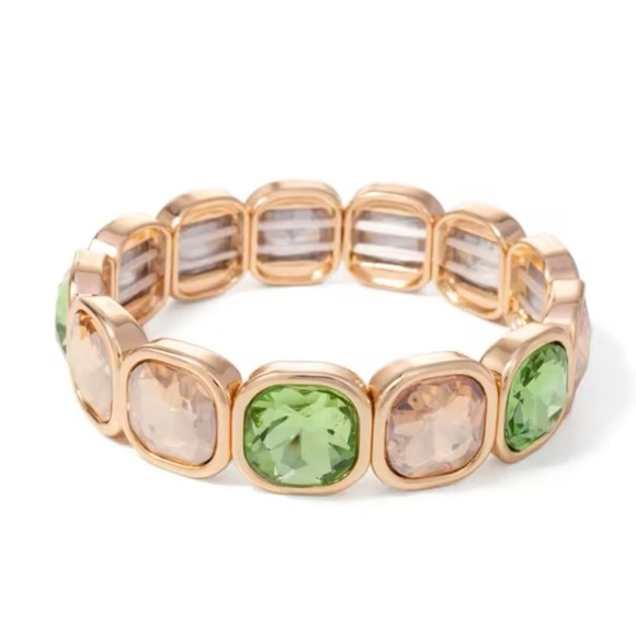Anthropologie Green Gold Gemstone Crystal Stretch Bracelet - Picture 16 of 16